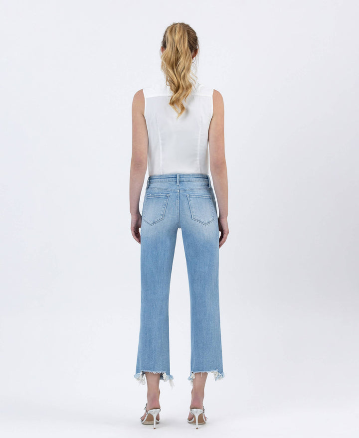 HIGH RISE DISTRESSED CROP SLIM WIDE JEANS