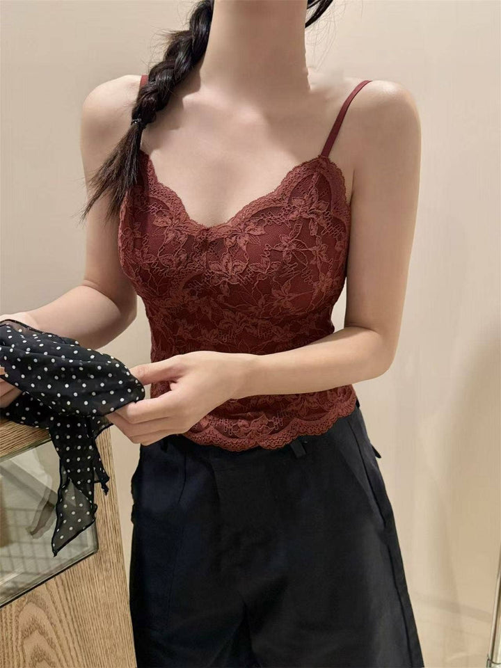 Brushed Lace Trim Camisole Tank