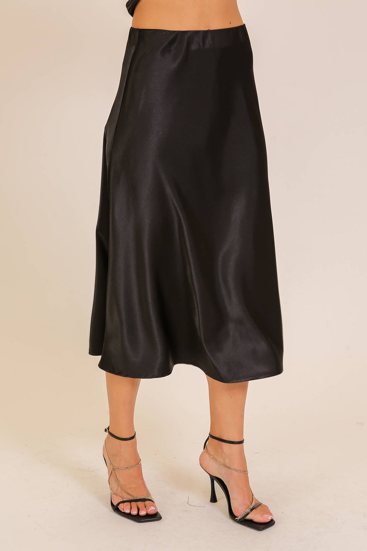 Satin midi flare skirt