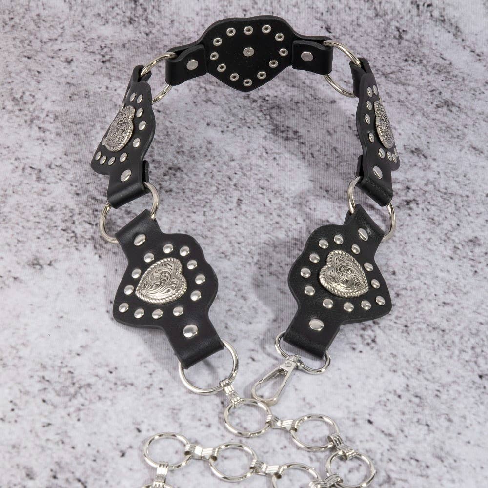 Filigree Heart Faux Leather Panels Chain Belt