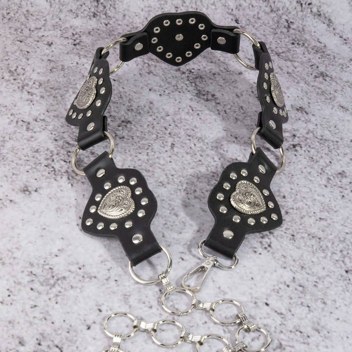 Filigree Heart Faux Leather Panels Chain Belt