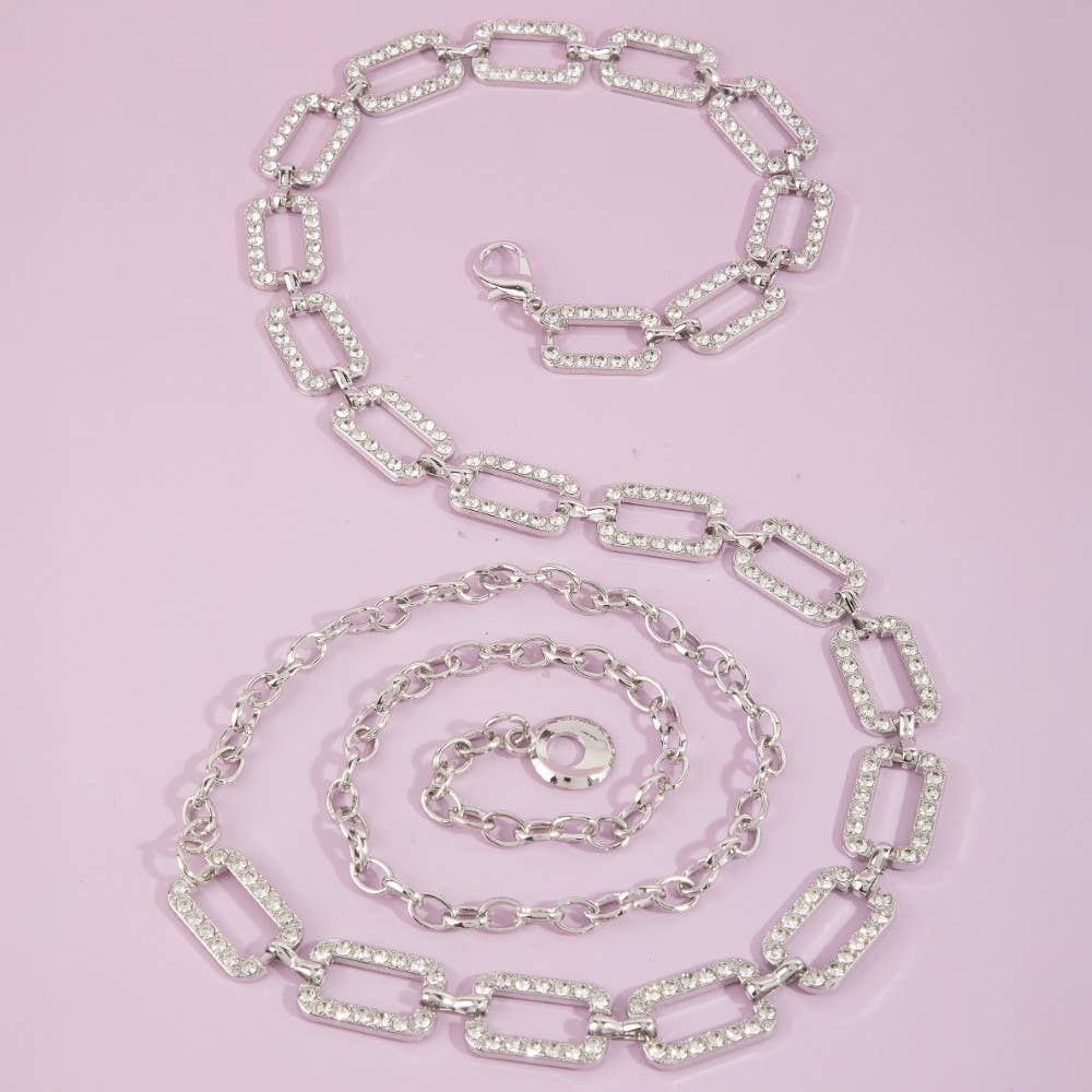Pave Crystal Rectangle Link Chain Belt