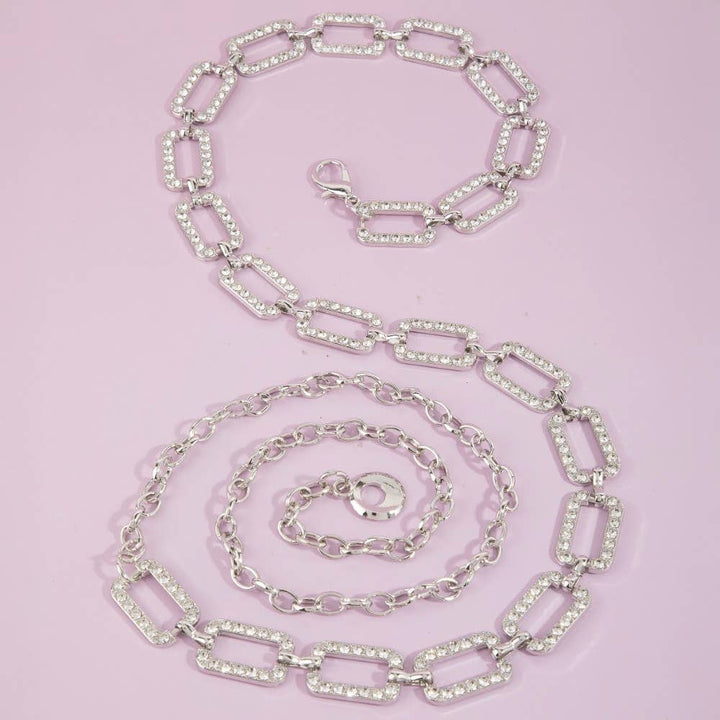 Pave Crystal Rectangle Link Chain Belt