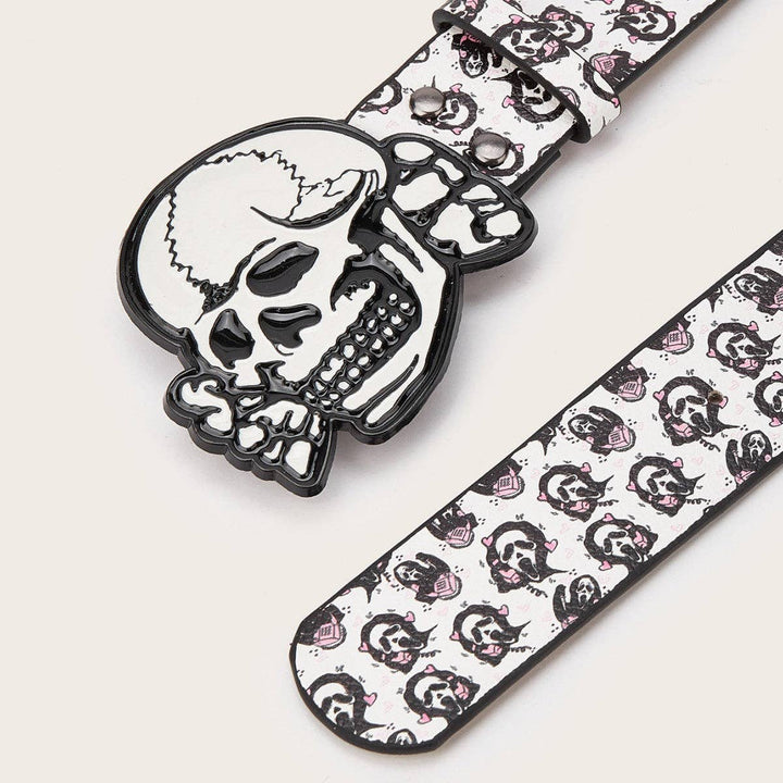 Punk Skull Beaded Belt Casual PU Waistband