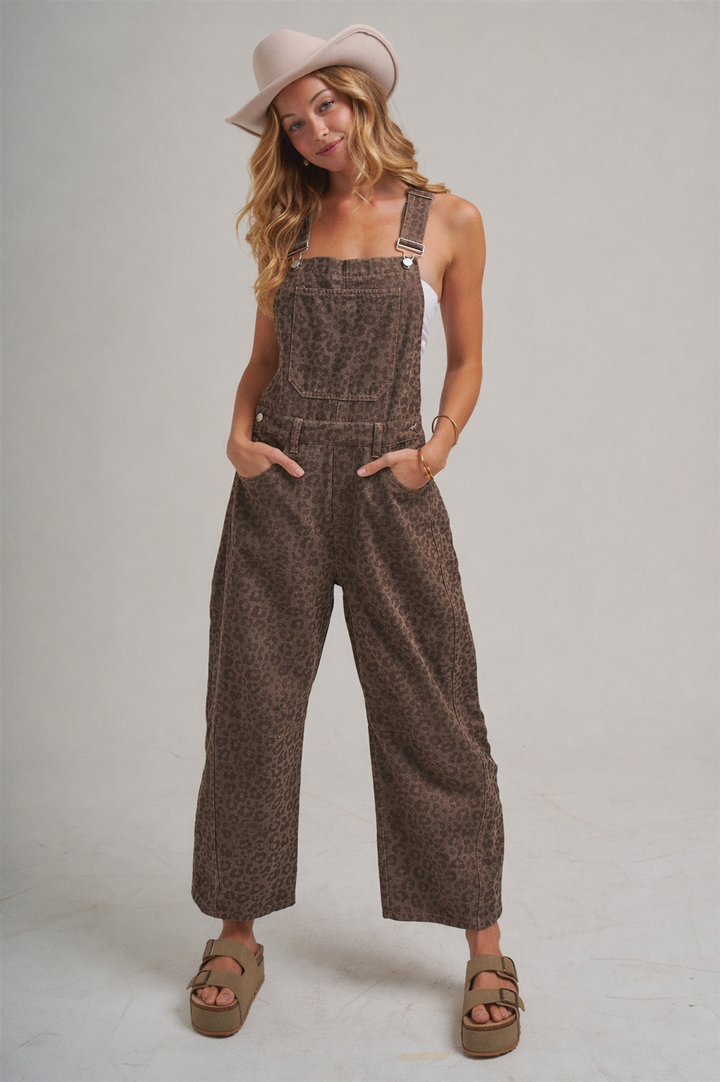 VINTAGE LEOPARD OVERALL JUMPSUIT WITH BARREL LEG SILHOUETTE