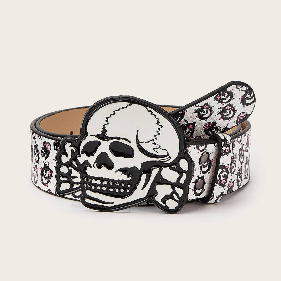 Punk Skull Beaded Belt Casual PU Waistband