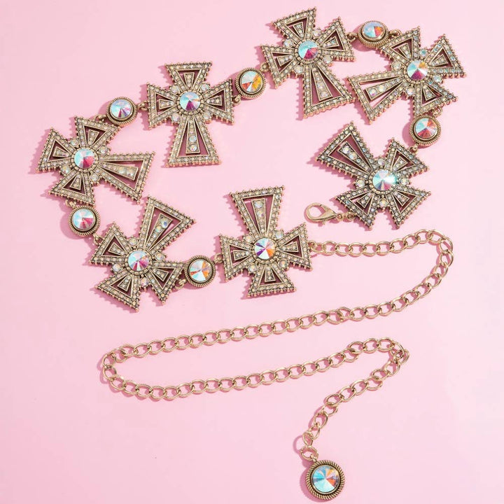 Pave Crystal Cross Chain Belt