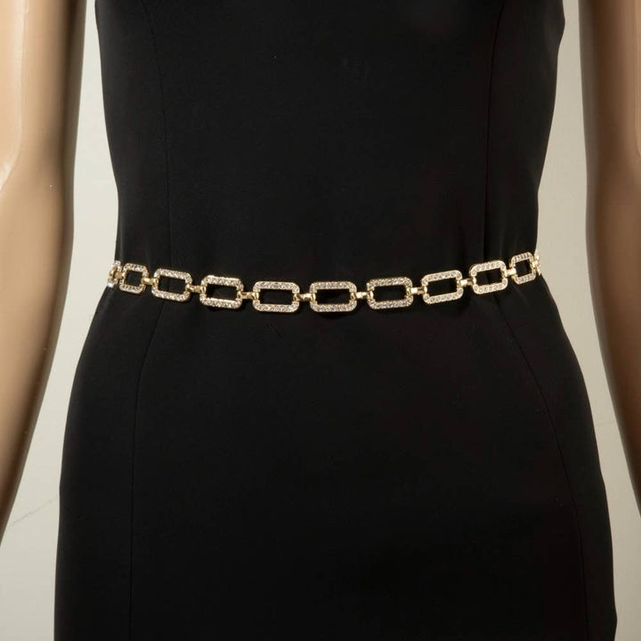 Pave Crystal Rectangle Link Chain Belt