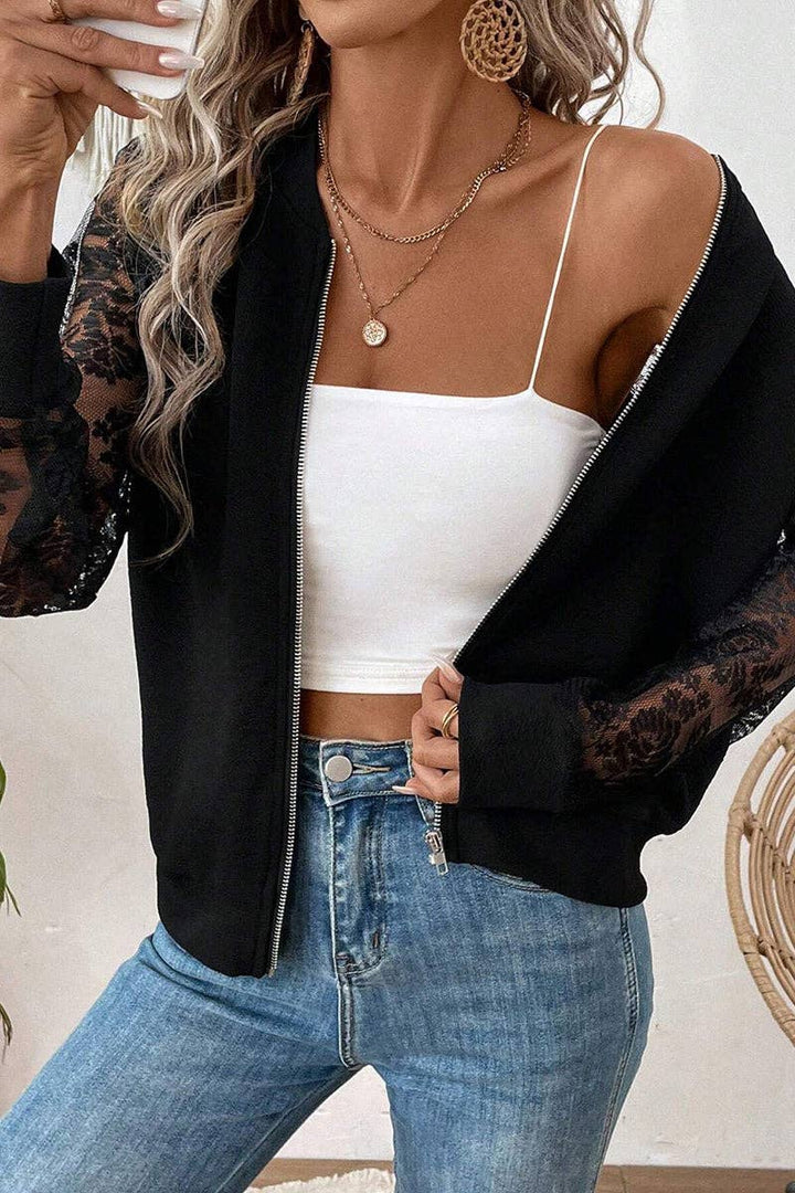 Lace Sleeve Zipper Jacket