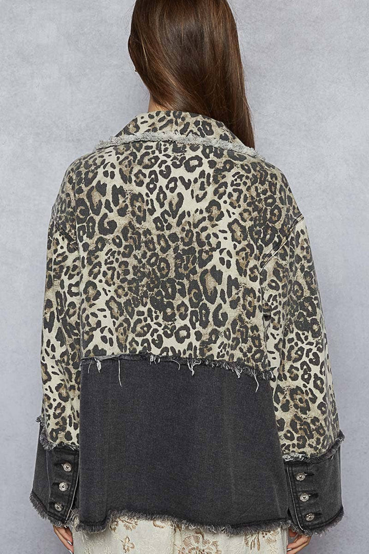 Crochet patch leopard printed twill woven blazer/jacket