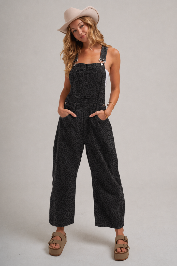 VINTAGE LEOPARD OVERALL JUMPSUIT WITH BARREL LEG SILHOUETTE