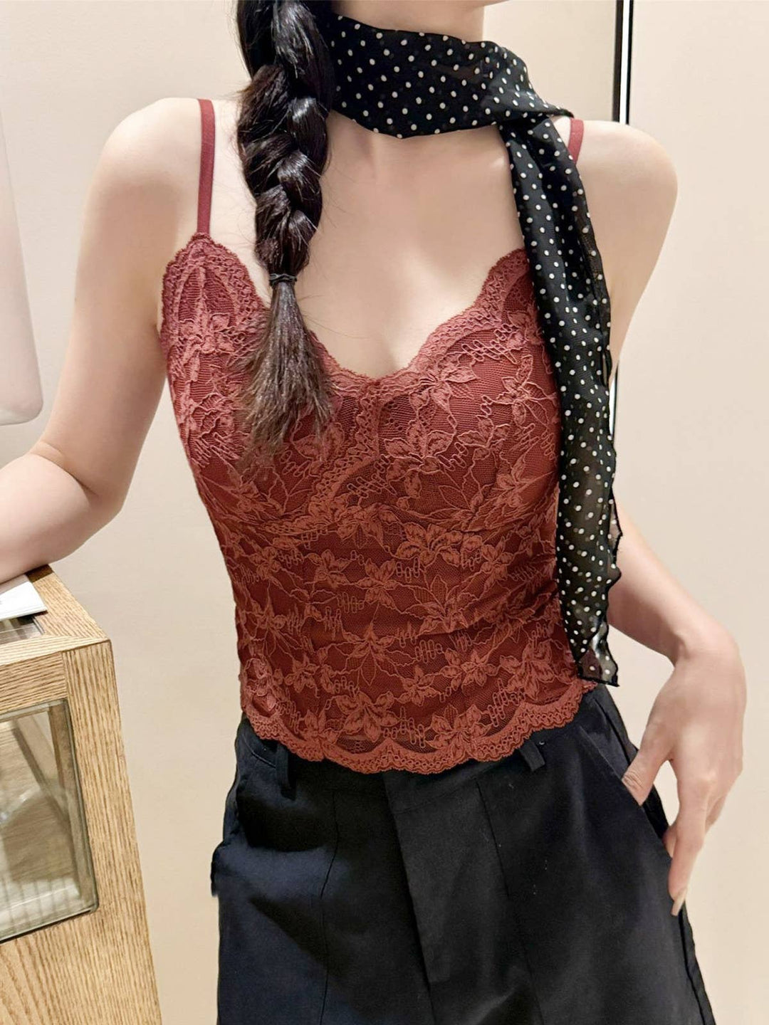Brushed Lace Trim Camisole Tank