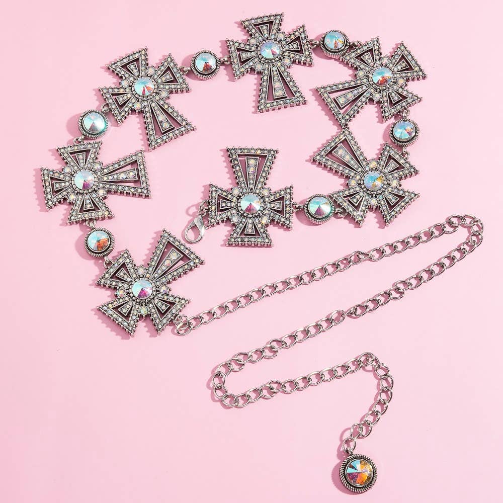 Pave Crystal Cross Chain Belt