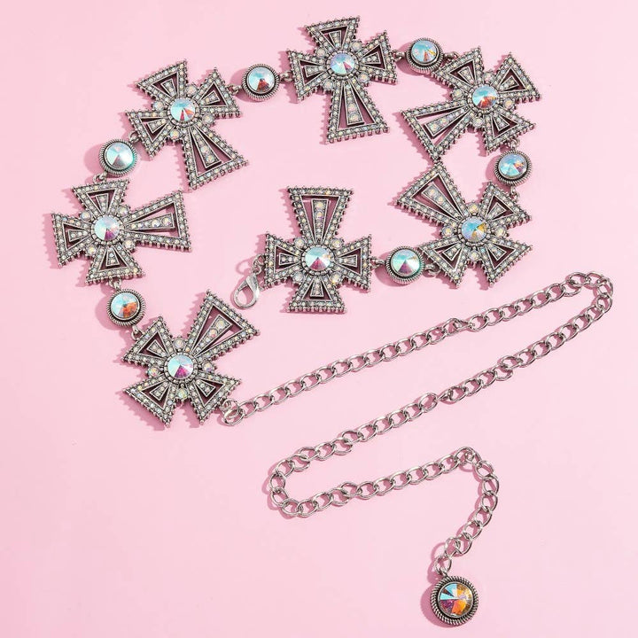 Pave Crystal Cross Chain Belt