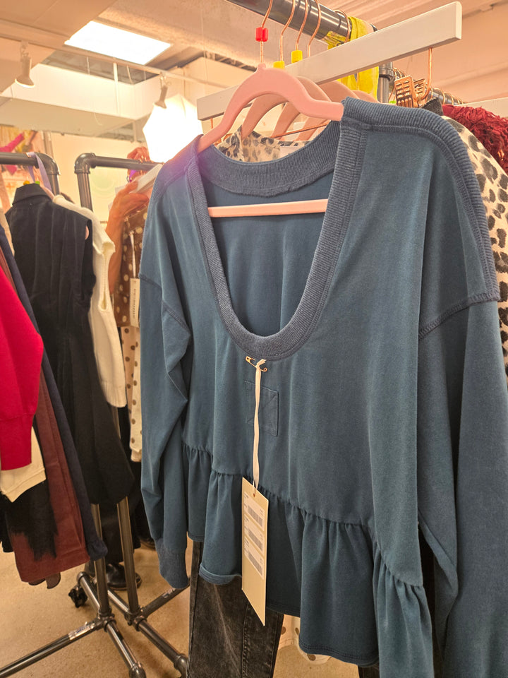 Mineral washed peplum pullover top