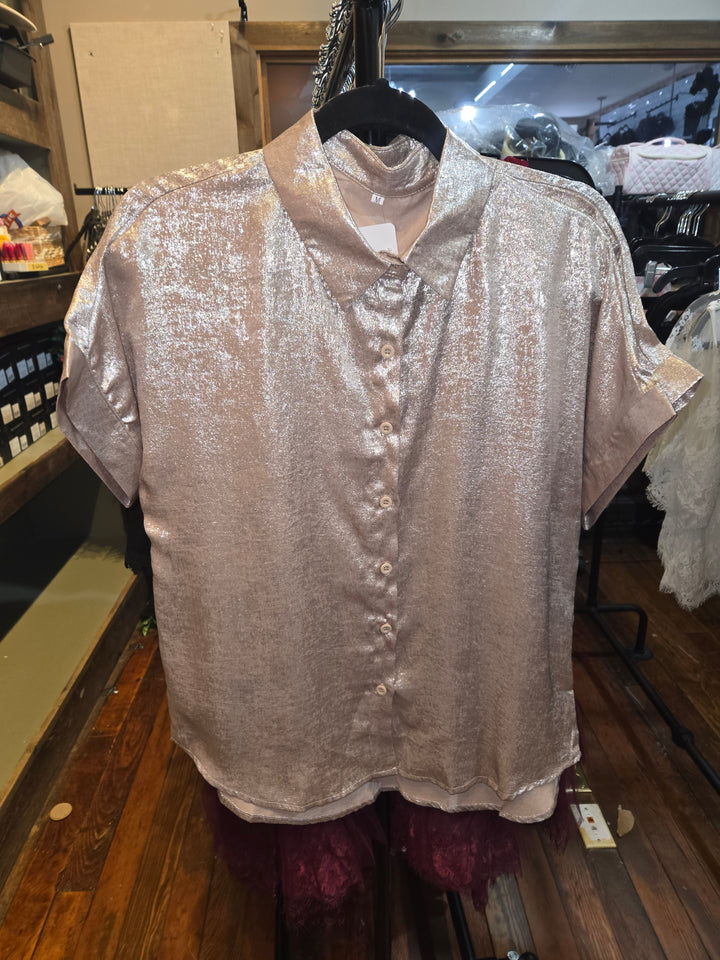 Button up metallic collared dress shirts