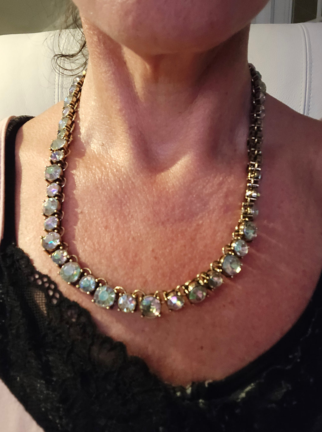 Gold multicolor rhinestone necklace
