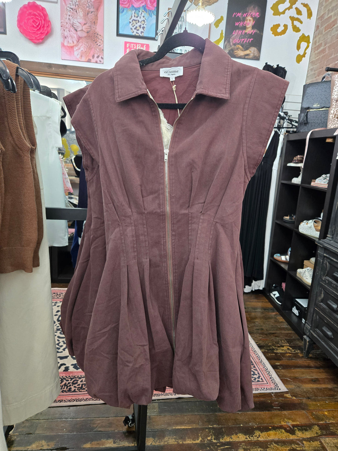 Pleated bubble mini dress