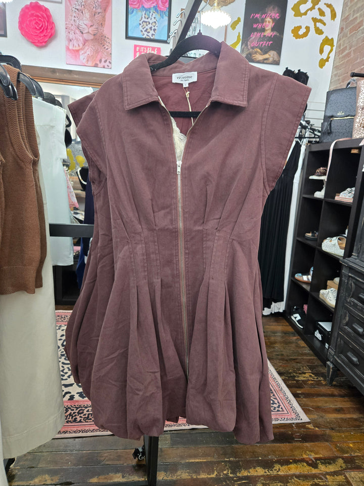 Pleated bubble mini dress