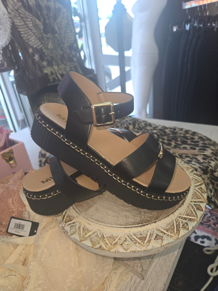 Wide strap Black sandals.