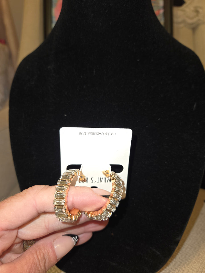 Clear glass Crystal earrings on 3/4-in oval hoop