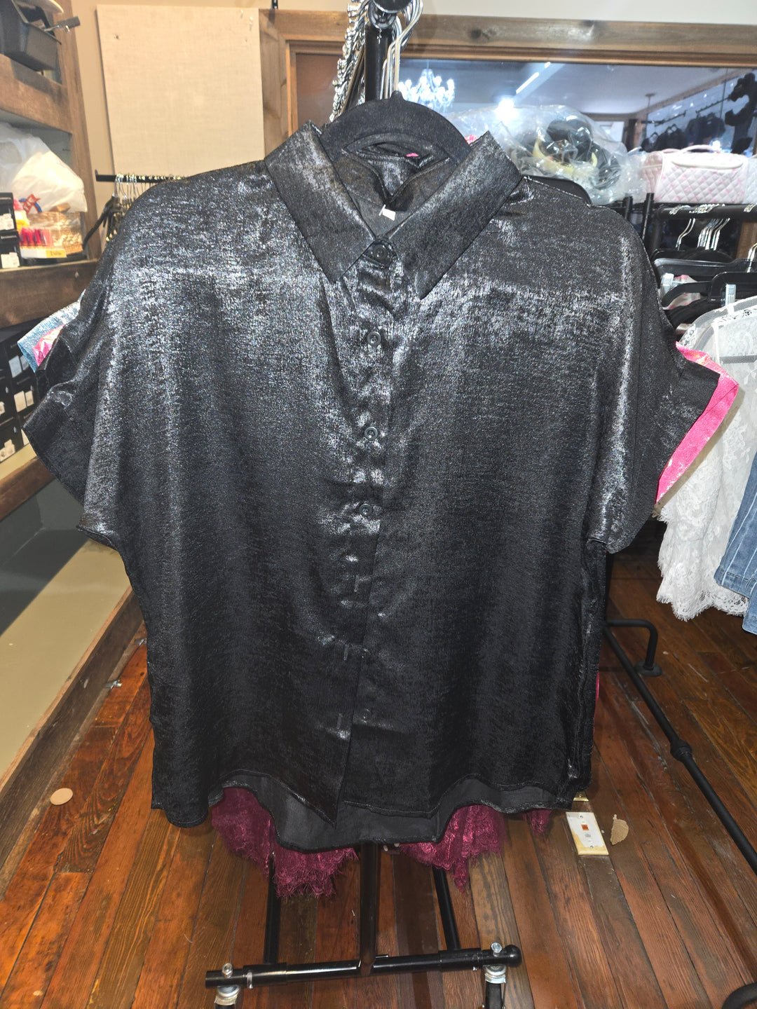 Button up metallic collared dress shirts