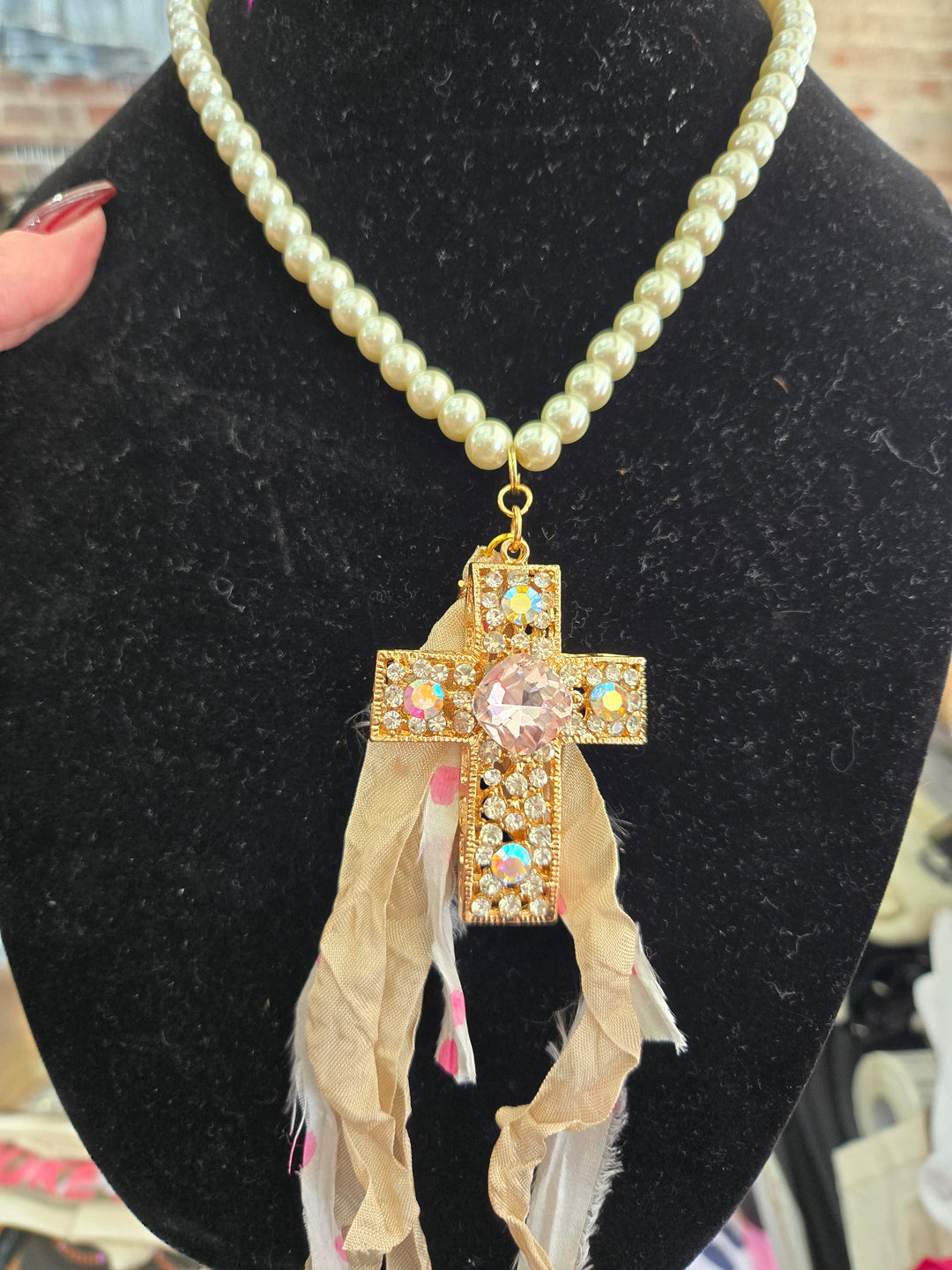 Pearl bling cross