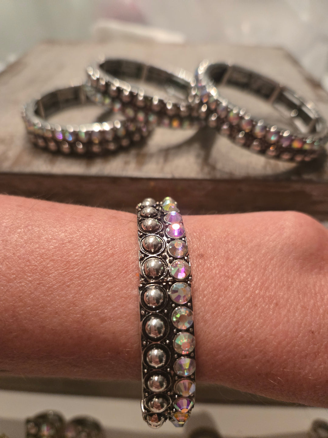 Double row rhinestone stretch bracelet