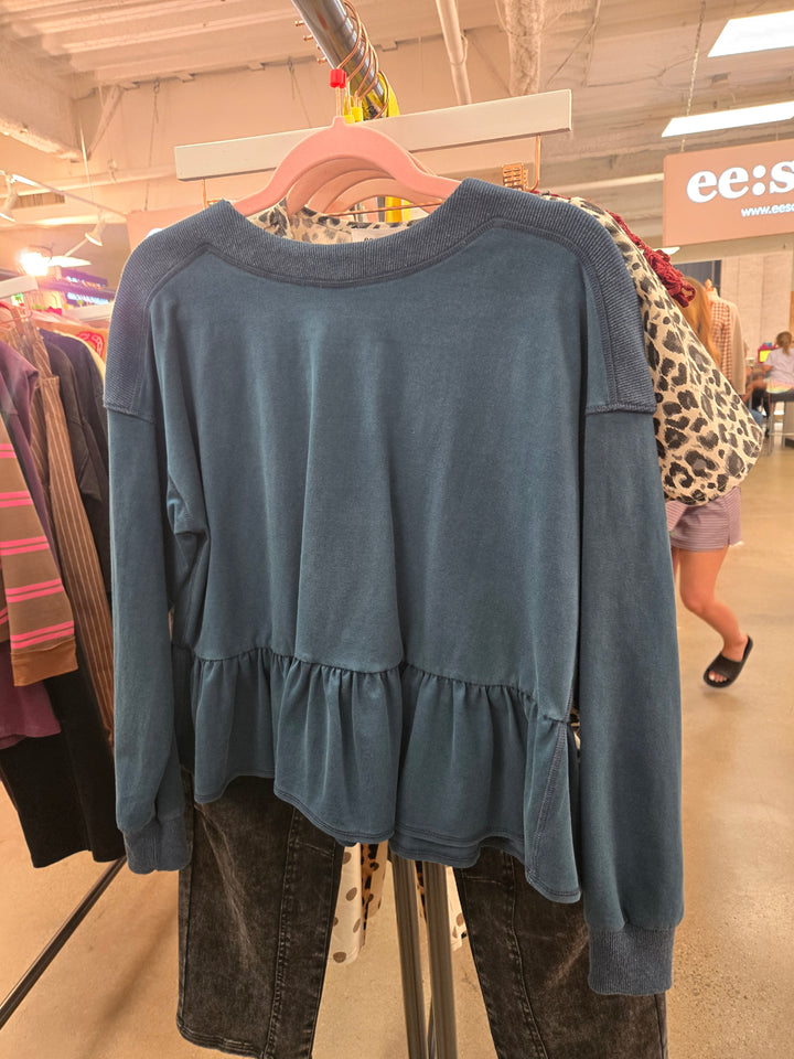 Mineral washed peplum pullover top