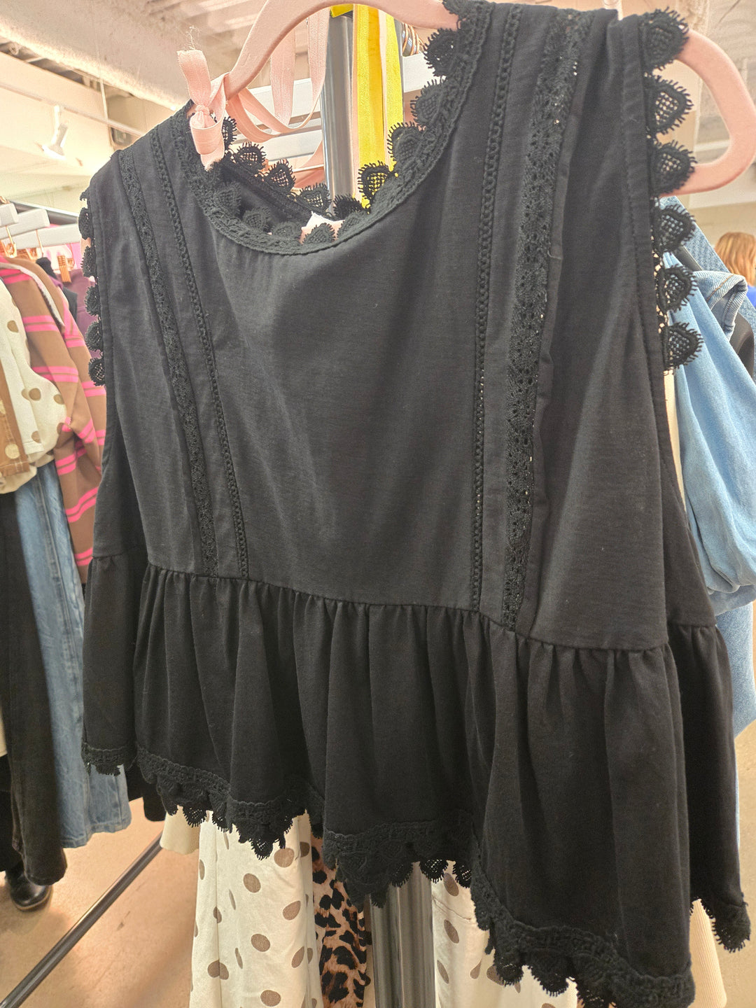 Side lace, ruffle trim top