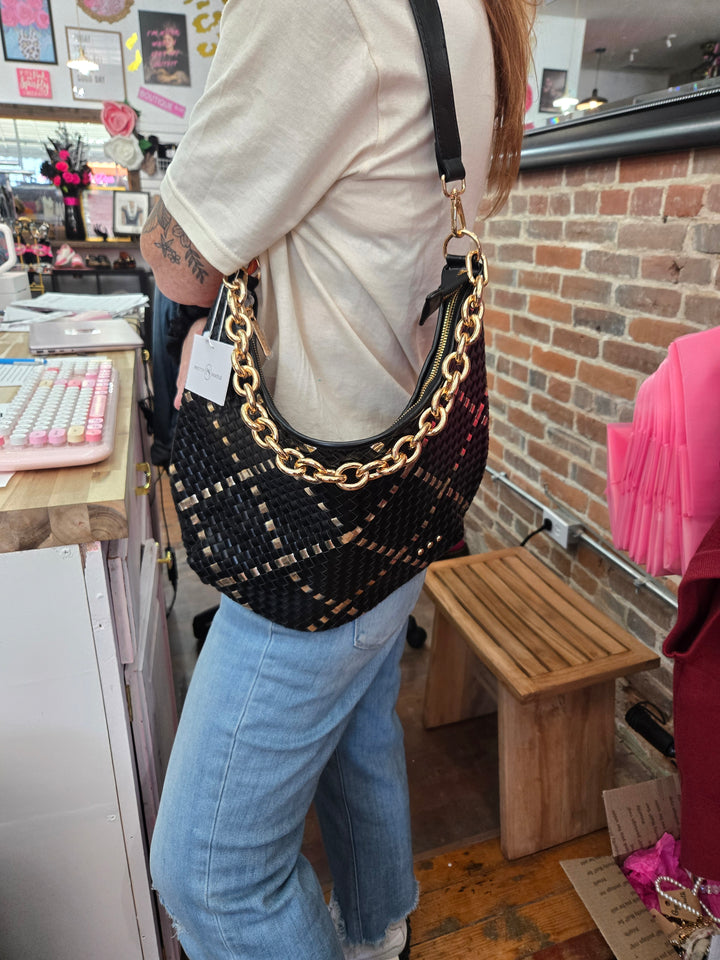Gold metallic diamond bag