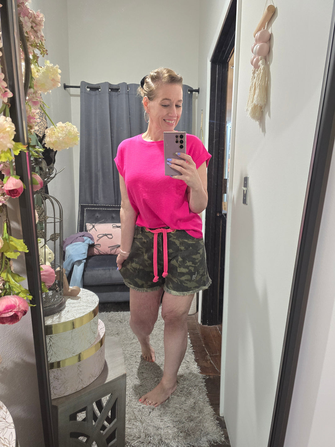 Braided Camo Patch Pocket Shorts