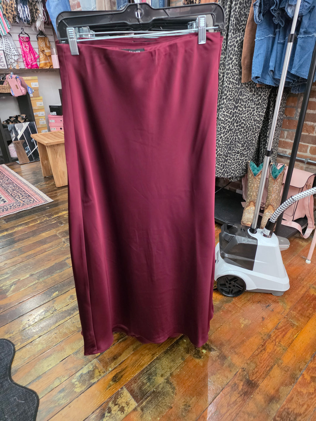 Burgundy satin skirt