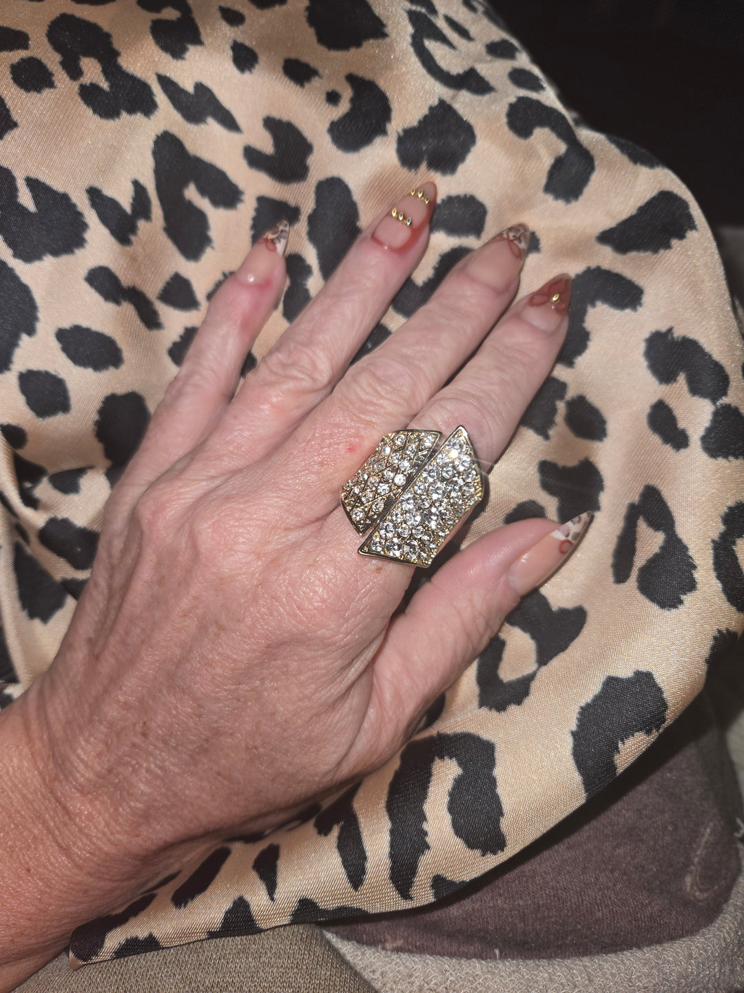 Gold large rhinestone ring