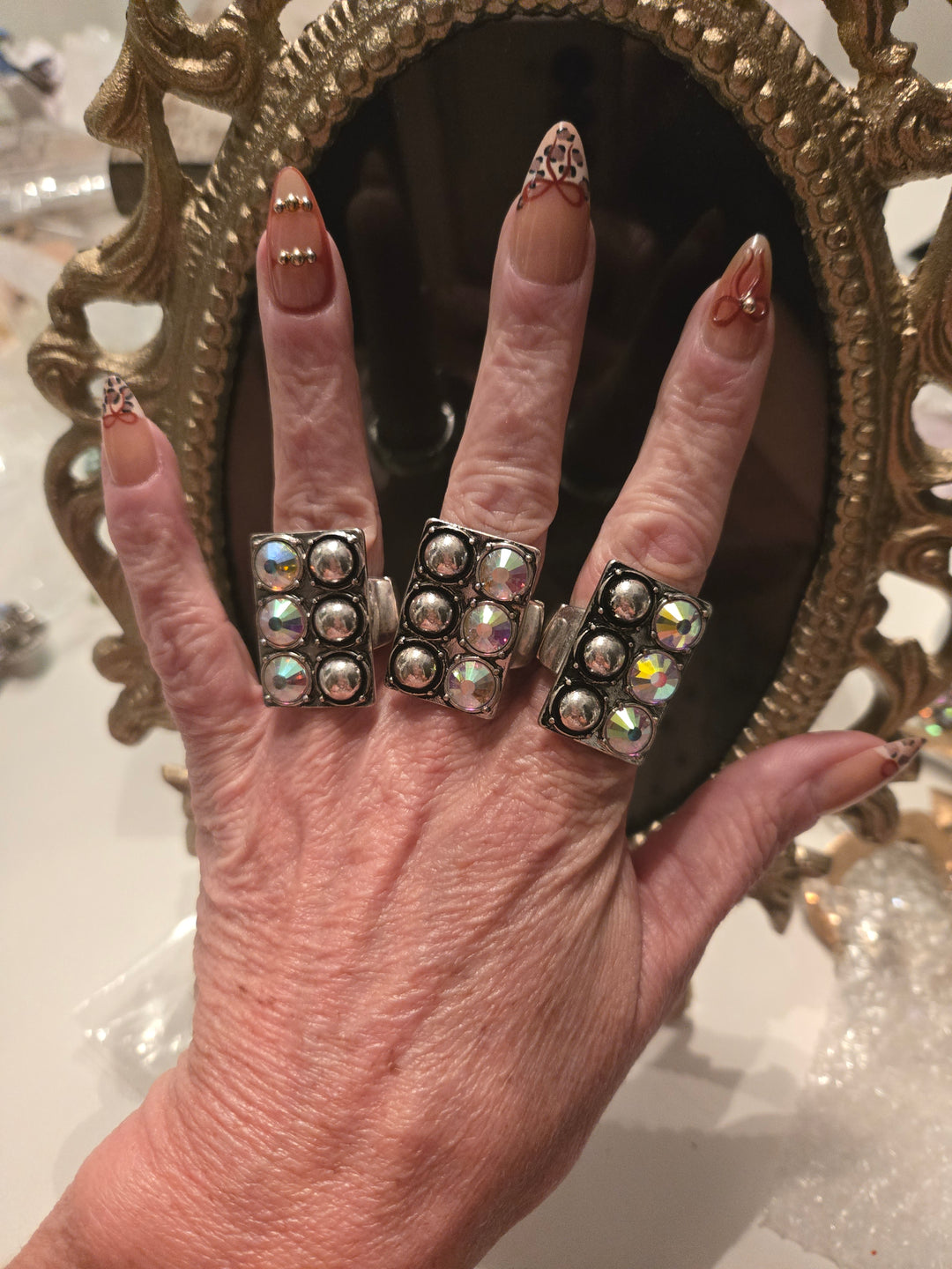 Double row rhinestone stretch ring