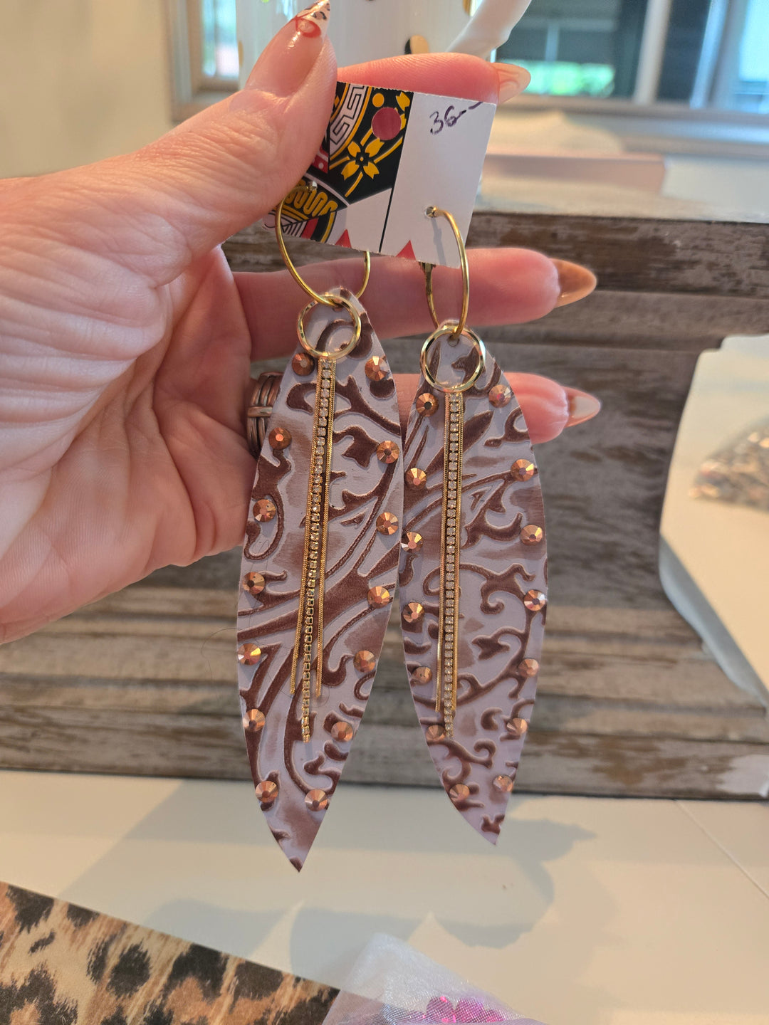Pink leather with gold rhinestones