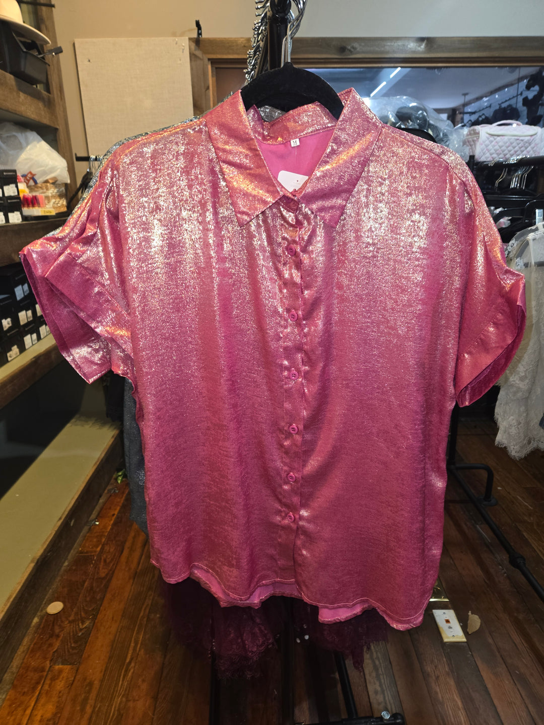 Button up metallic collared dress shirts