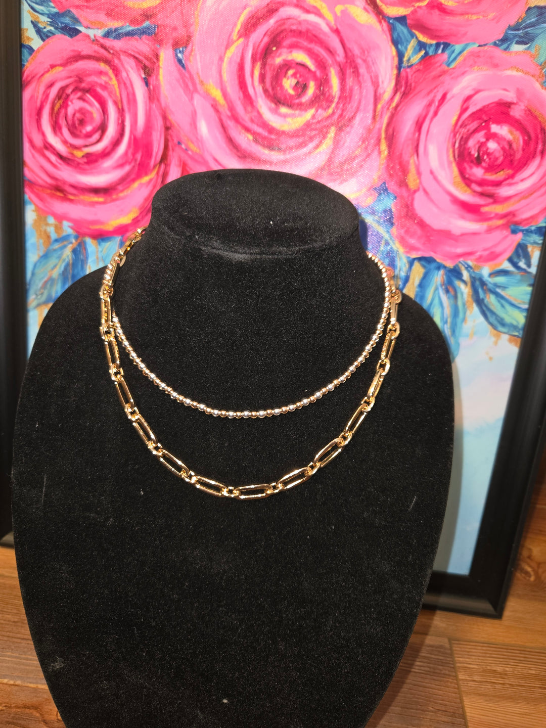 Beaded gold and silver open chain multi-way 16 to 18 in