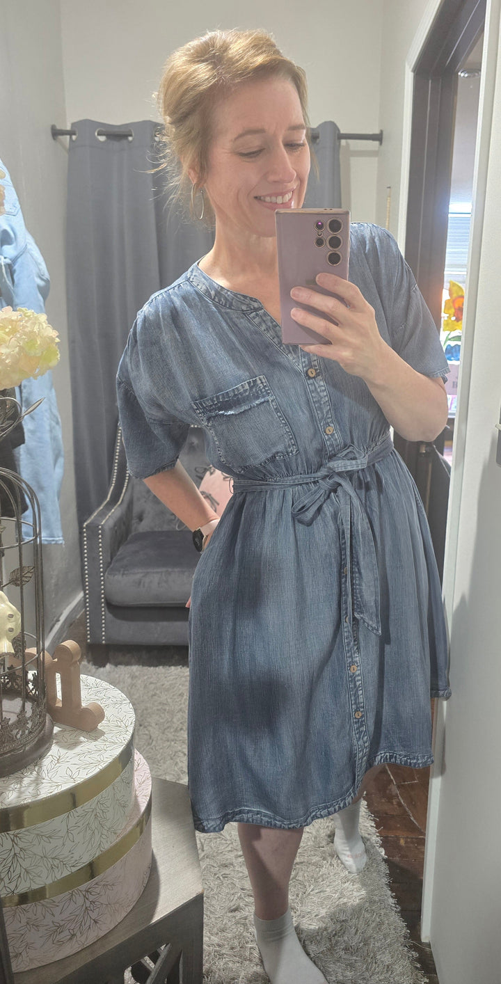 Tie Denim Tencel Dress