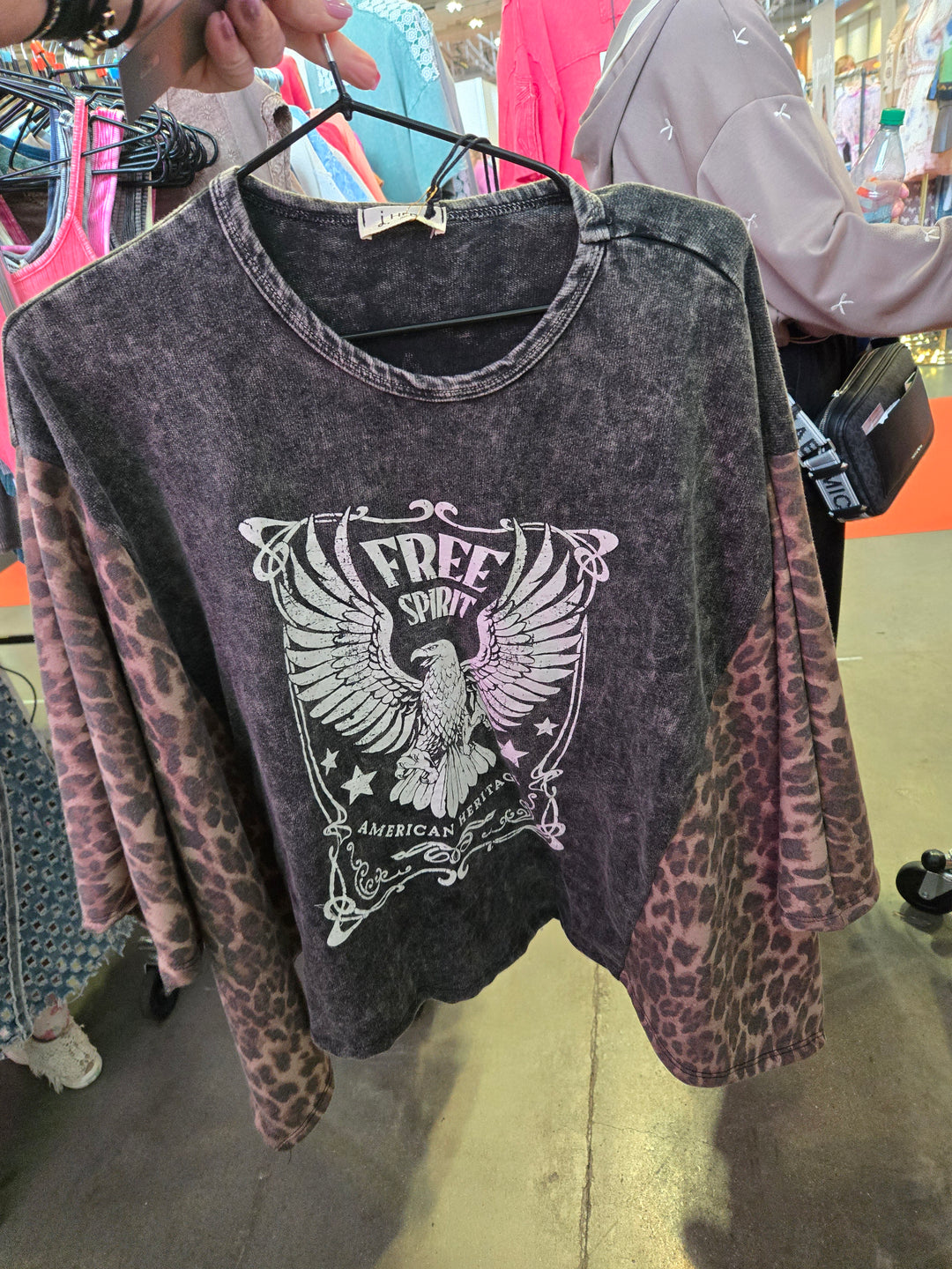 Mineral washed free spirit animal boho poncho top