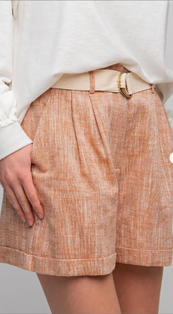 Poly Linen Belted Shorts