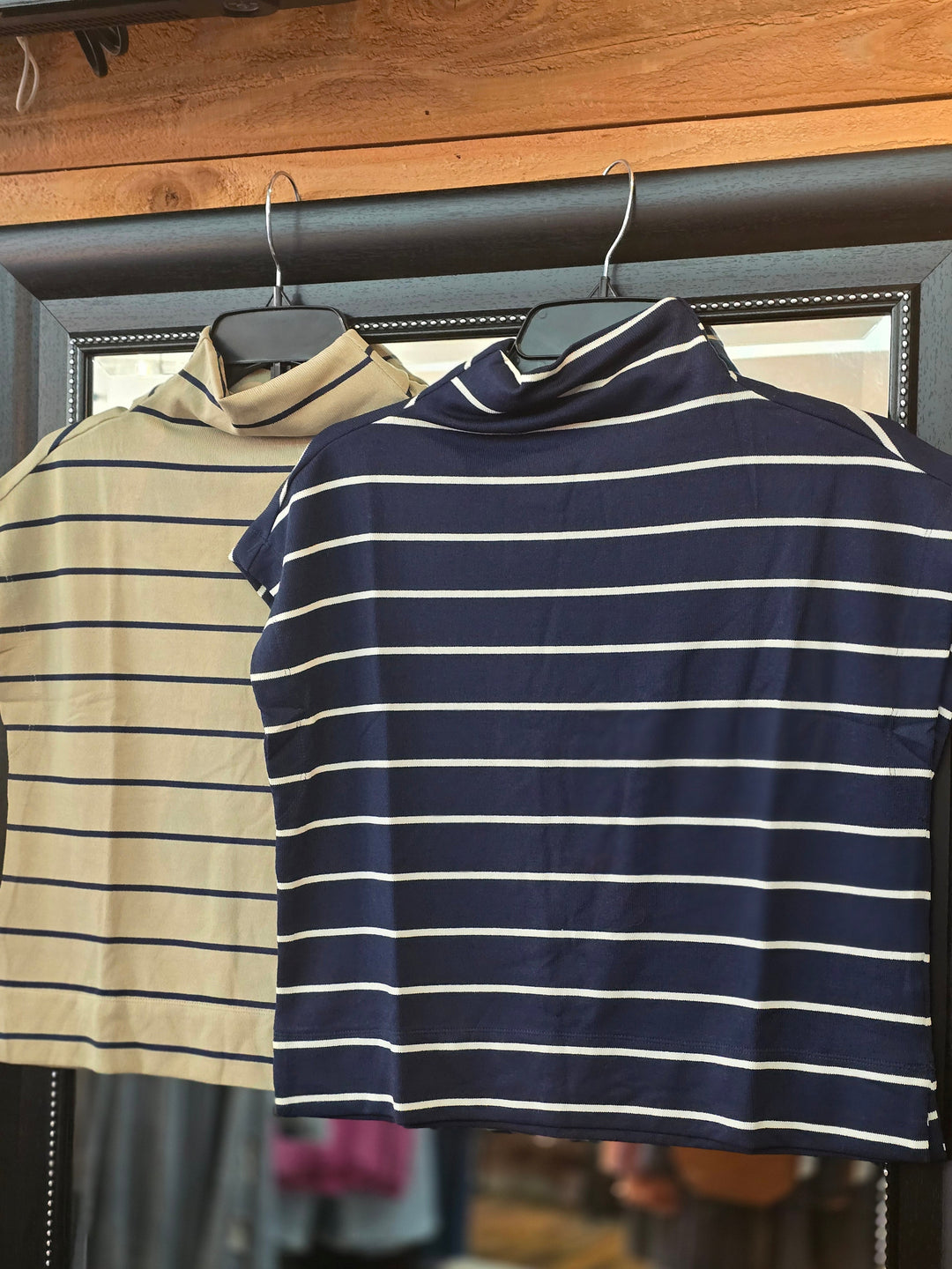 Chic Striped SS Mock Neck Top