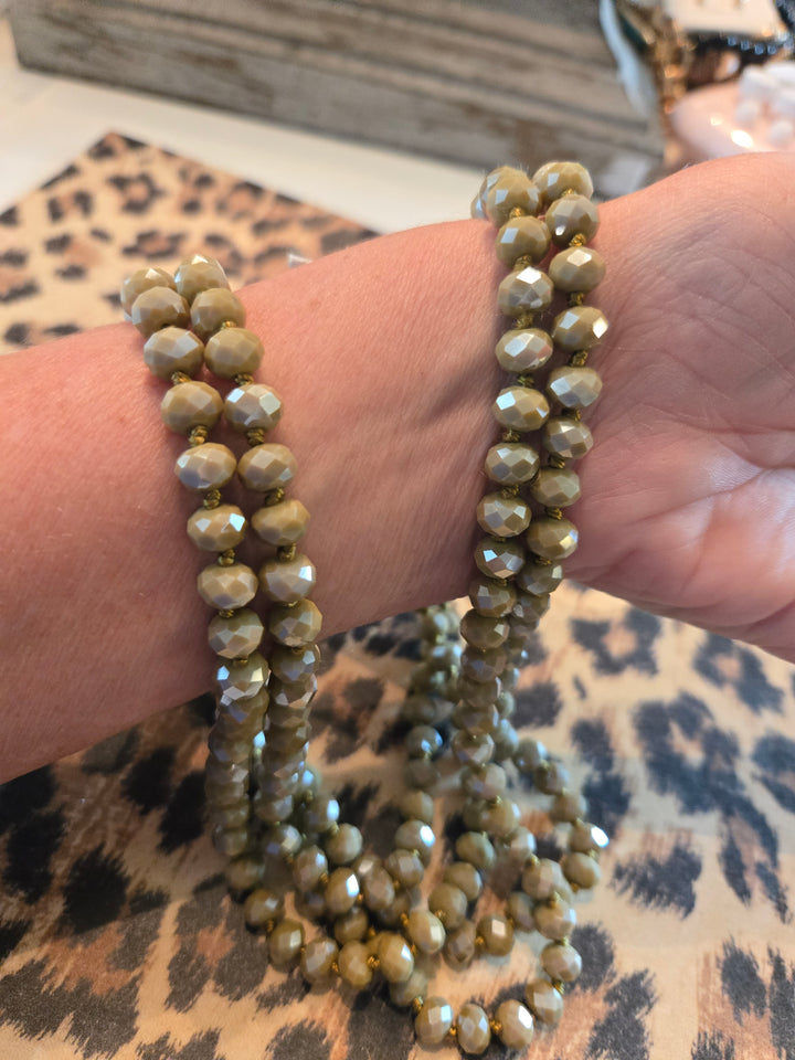 Cream/ gold beaded long necklace