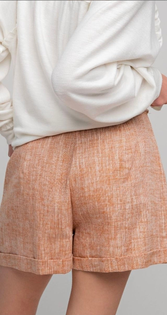 Poly Linen Belted Shorts
