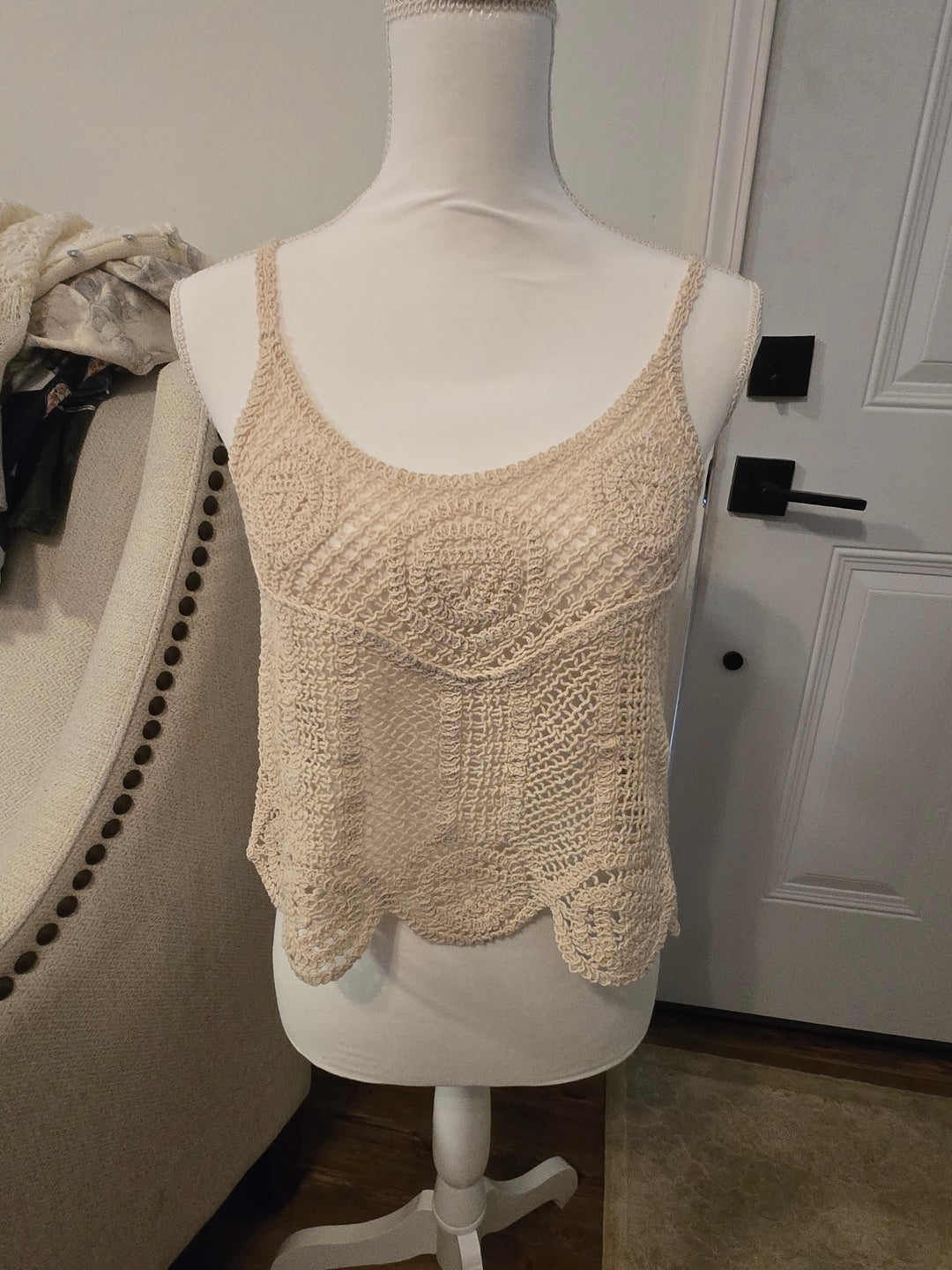Cream crocheted knitted tank